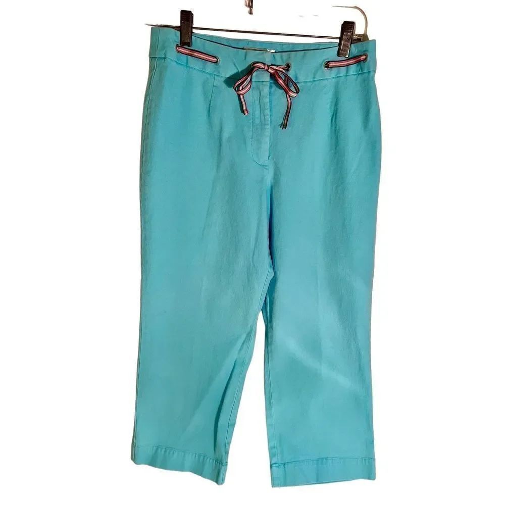 Talbot’s Petite Stretch Aqua Capri Pants With Ribbon Belt Sz 8P